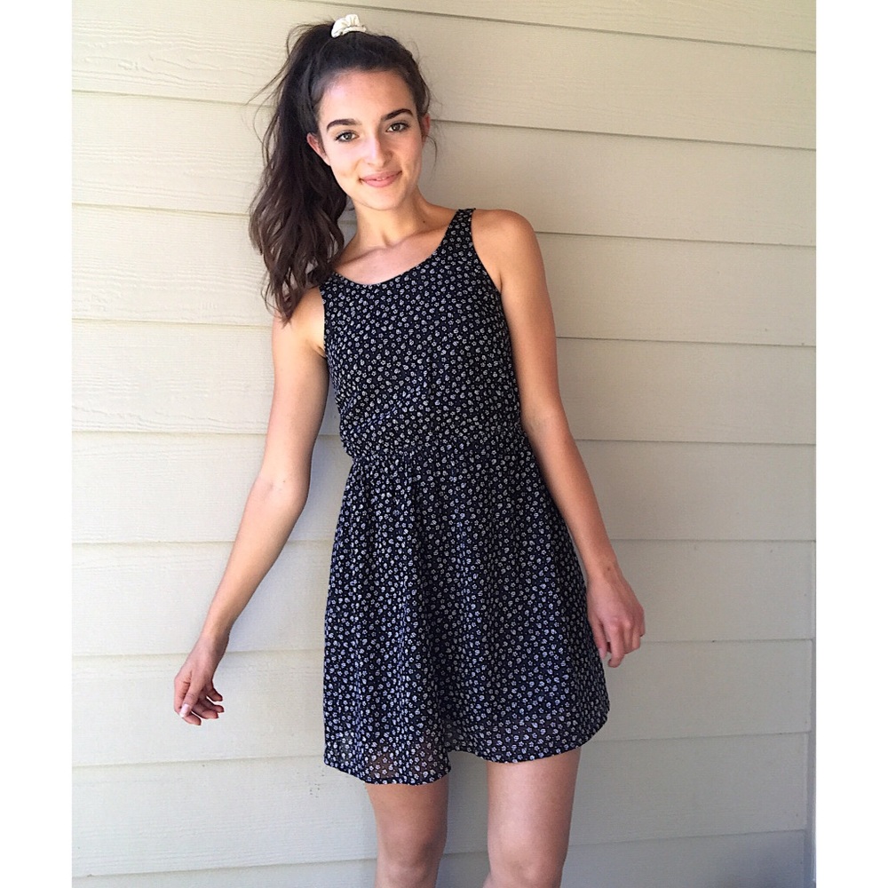 Flirty black with white small flowers mini dress